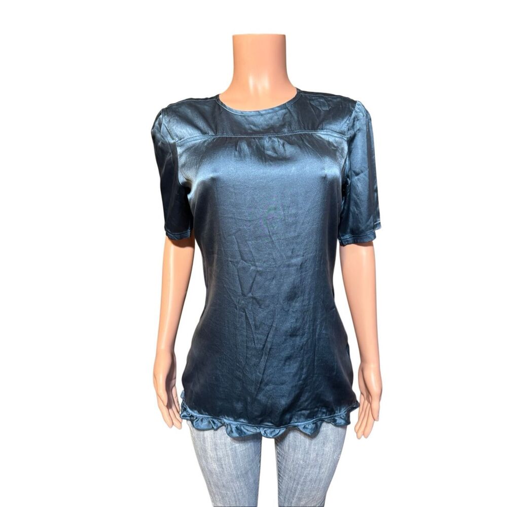 Pulp women button back short sleeve rayon solid  blouse M